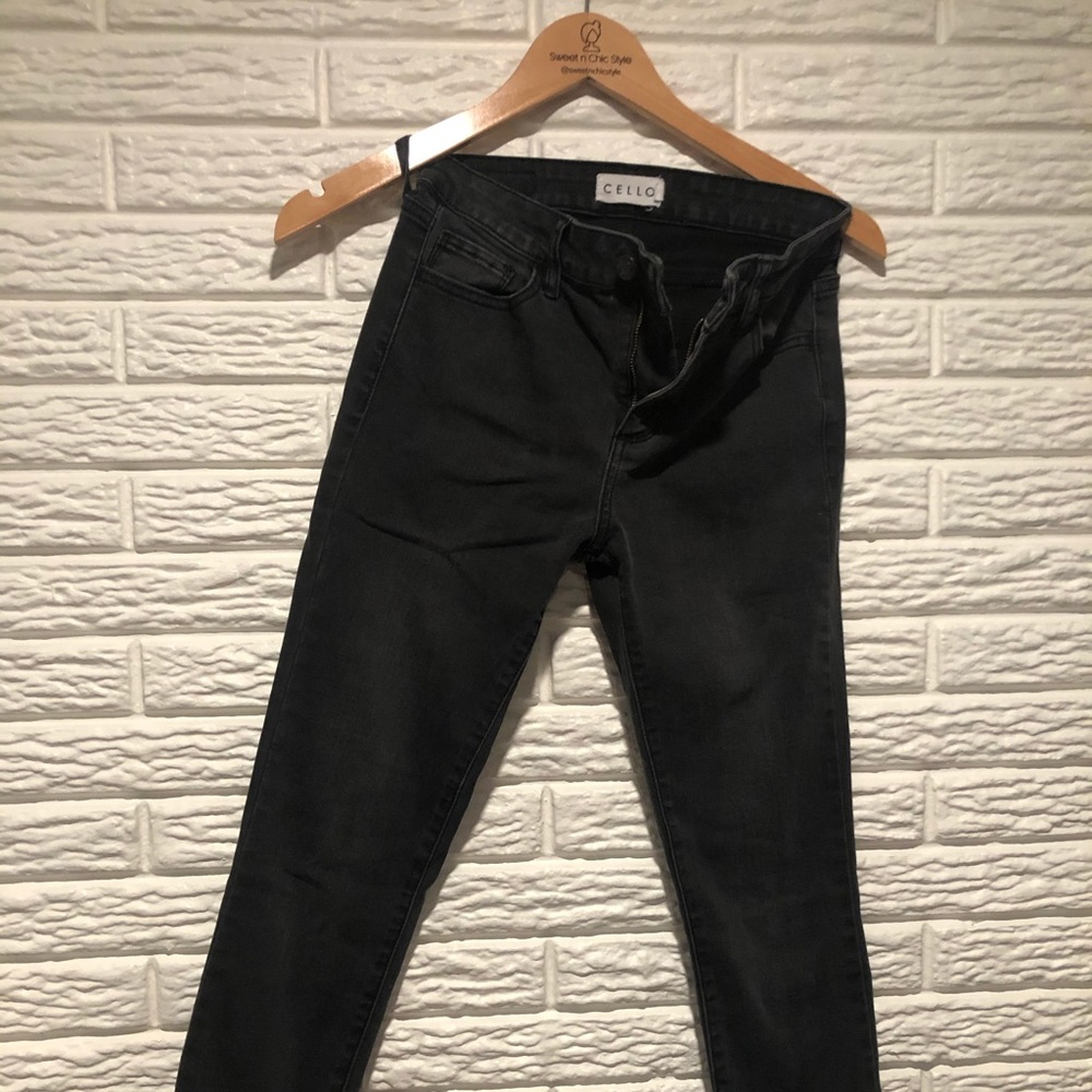 Faded Black Raw / Slit Front Hem Denim